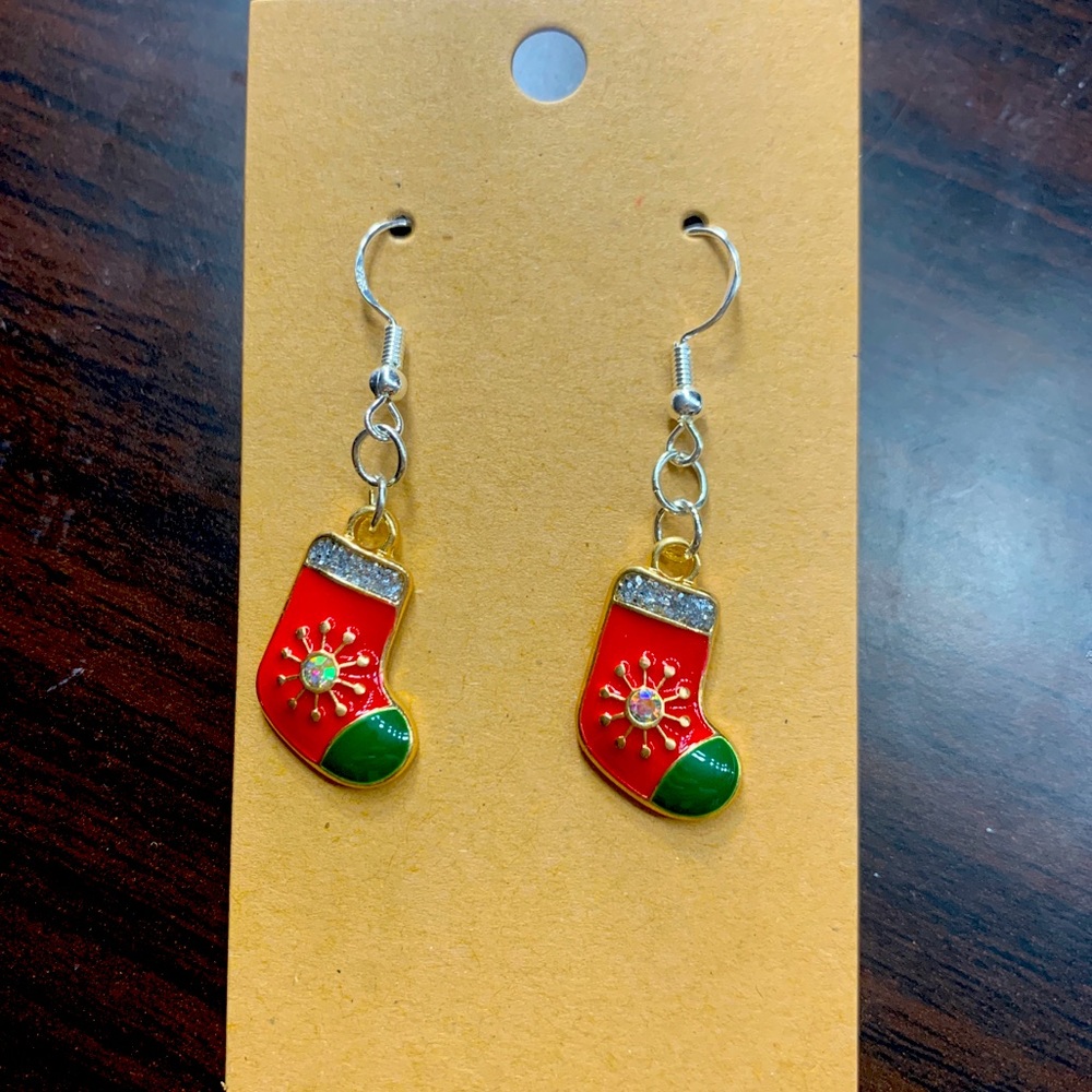Silver stocking dangle earrings